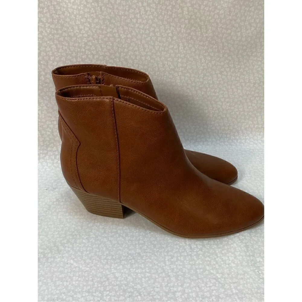 Indigo Rd. Women's Size 6.5 Tonda Brown Leather Zip Block Heel Ankle Boots